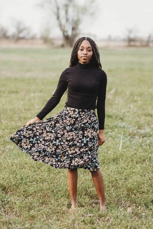 Bae Skirt in Black Herbal Challis