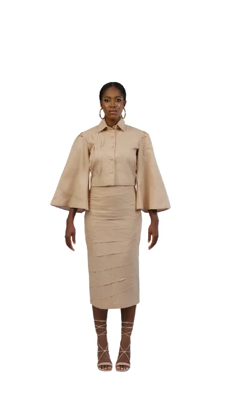 Chic Set - Beige (Midi Skirt + Crop Top)