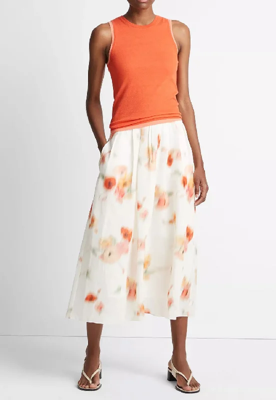 Poppy Blur Gathered Easy Skirt - Cream Dusk