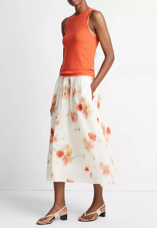 Poppy Blur Gathered Easy Skirt - Cream Dusk