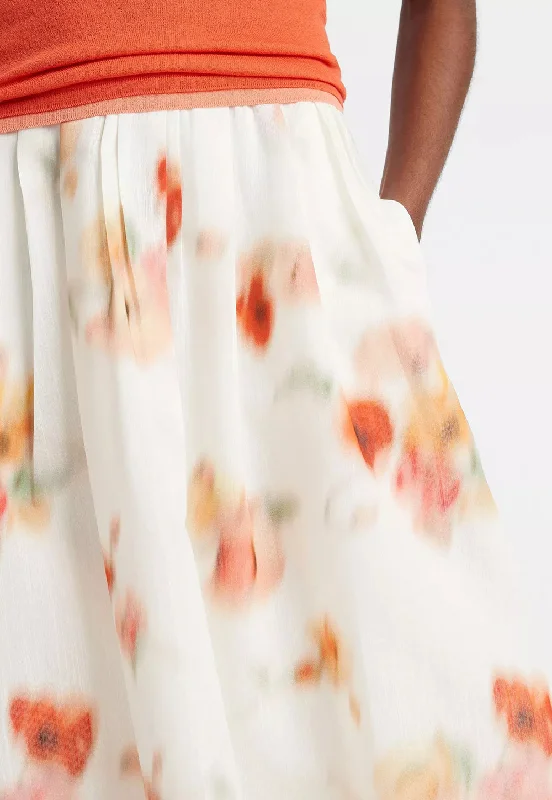 Poppy Blur Gathered Easy Skirt - Cream Dusk