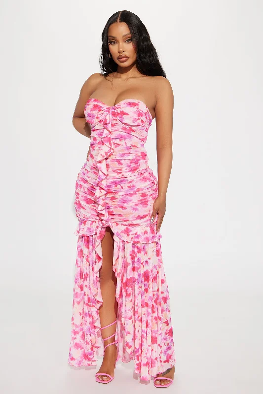 April Floral Mesh Maxi Dress - Pink/combo