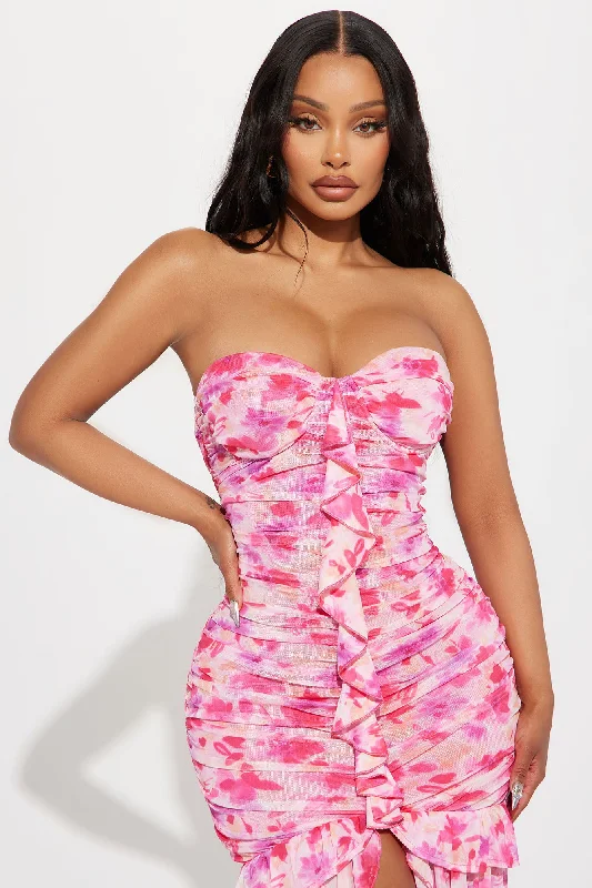 April Floral Mesh Maxi Dress - Pink/combo