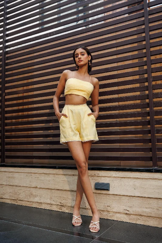 Attention please - high waist mini shorts in yellow