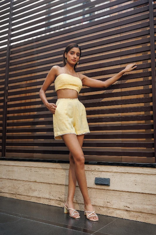 Attention please - high waist mini shorts in yellow