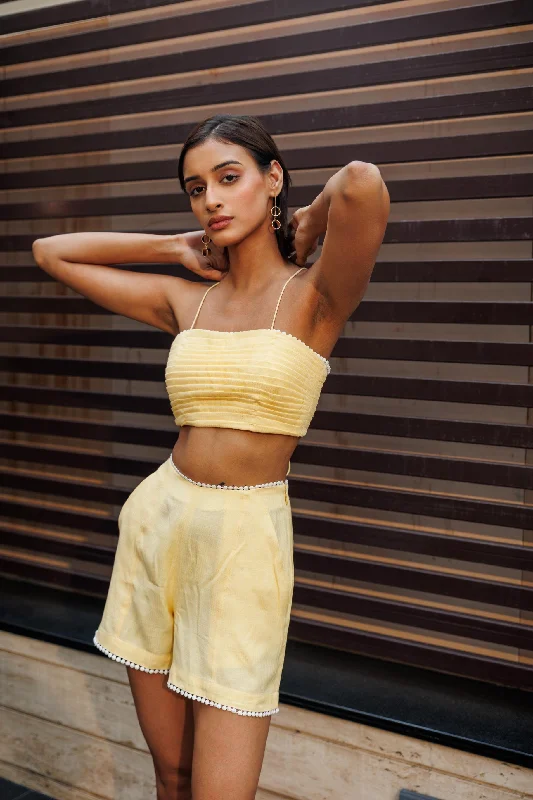 Attention please - yellow pleated crop top