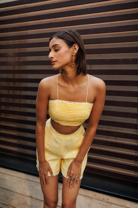 Attention please - yellow pleated crop top