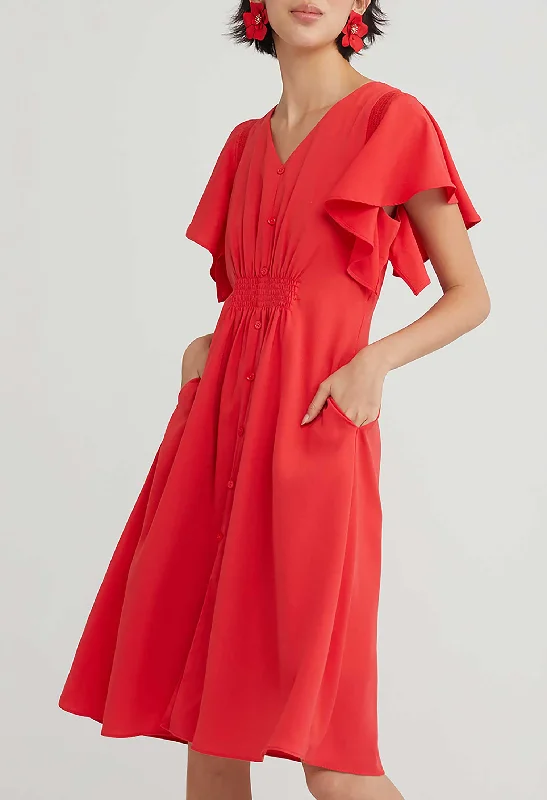 Batwing V Neck Midi Dress