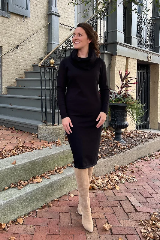 THE EMERY COWL NECK SWEATER DRESS IN EBONY