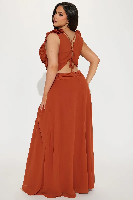 Draping Dreams Chiffon Maxi Dress - Rust