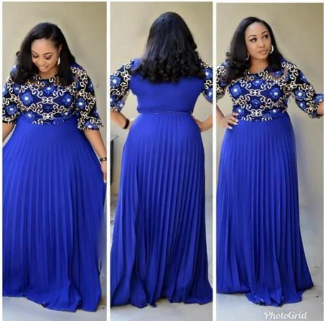 Dress-African Women Maxi Dress Blue