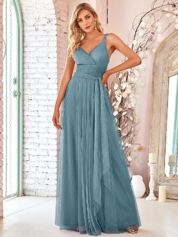 Floor Length Sleeveless Wholesale Tulle Bridesmaid Dresses