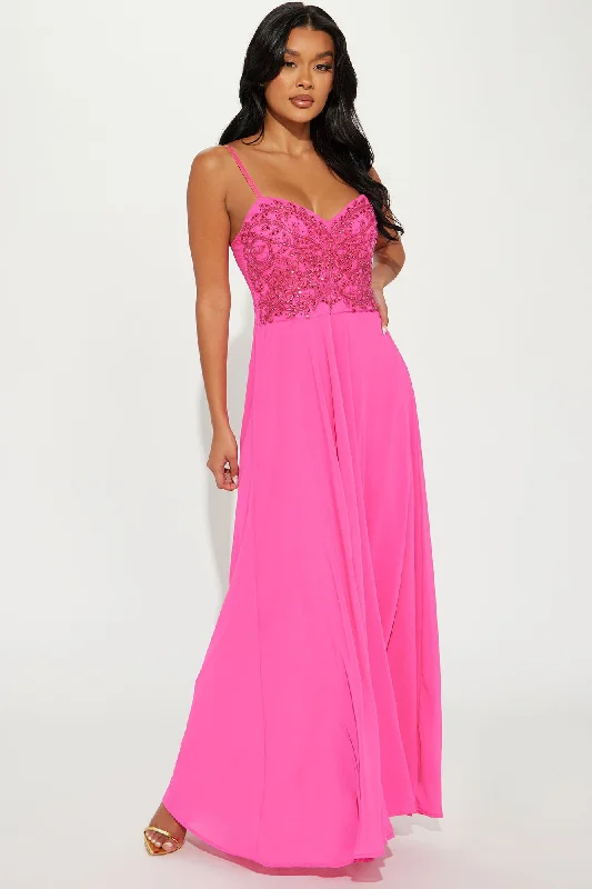 Gracie Chiffon Gown - Fuchsia