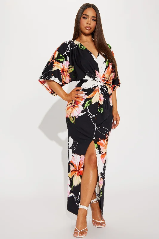 Heather Floral Maxi Dress - Black/combo