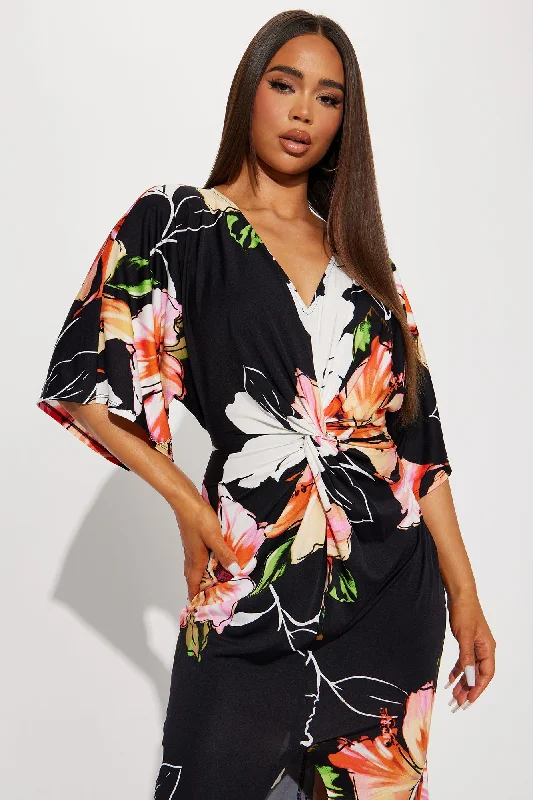 Heather Floral Maxi Dress - Black/combo