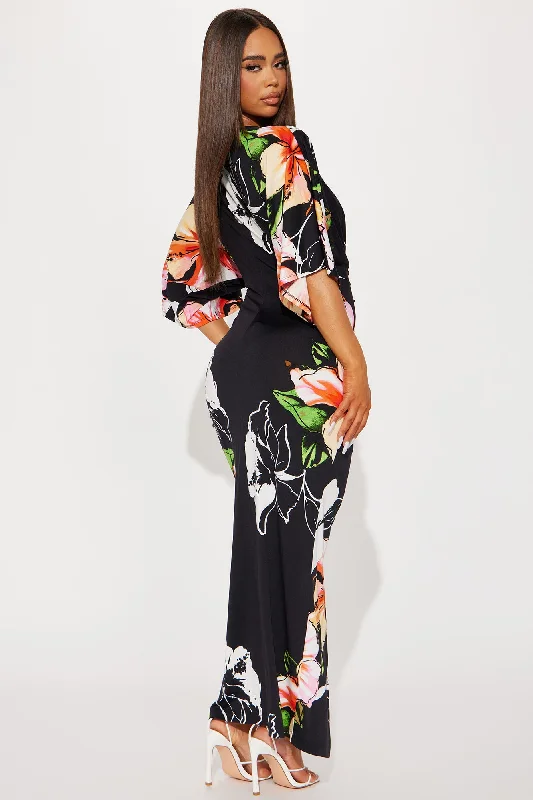 Heather Floral Maxi Dress - Black/combo