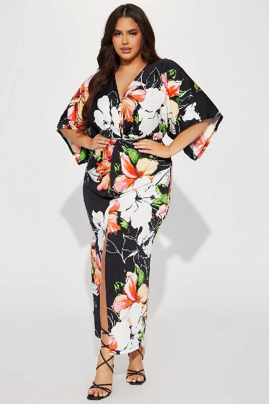 Heather Floral Maxi Dress - Black/combo