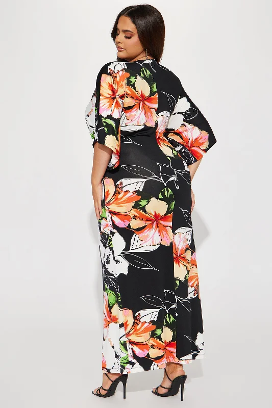 Heather Floral Maxi Dress - Black/combo