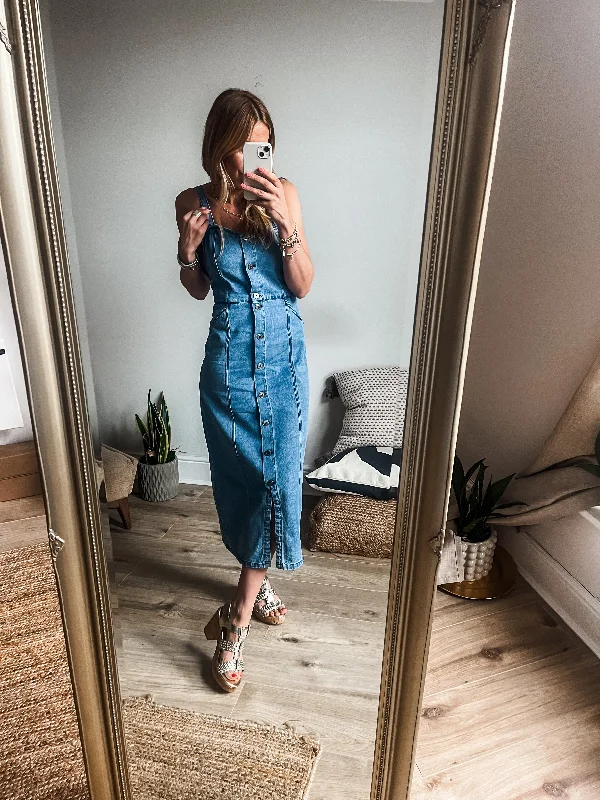 Ichi Concor Denim Midi Dress PREMIUM BRAND