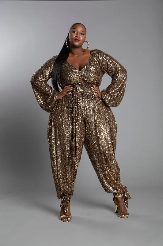 Gold Sequin Jumpsuit  w Ankle Ties- JIBRI