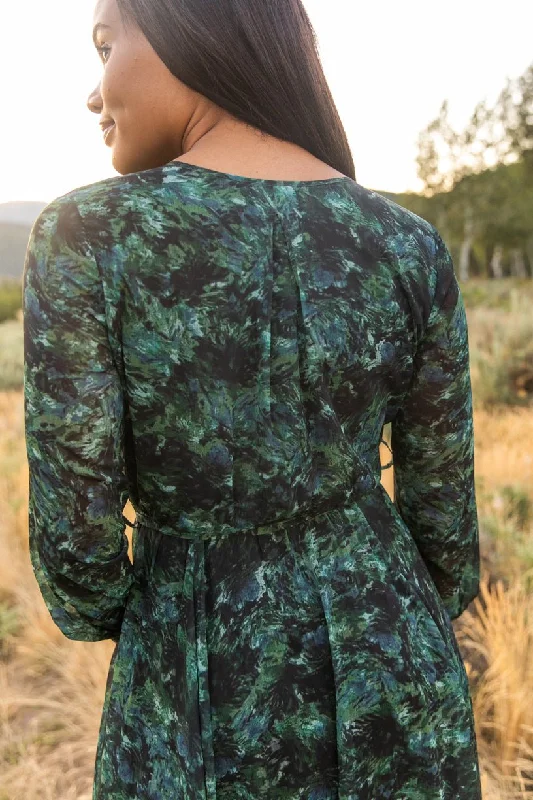 Laney Dress in Green Watercolor - FINAL SALE