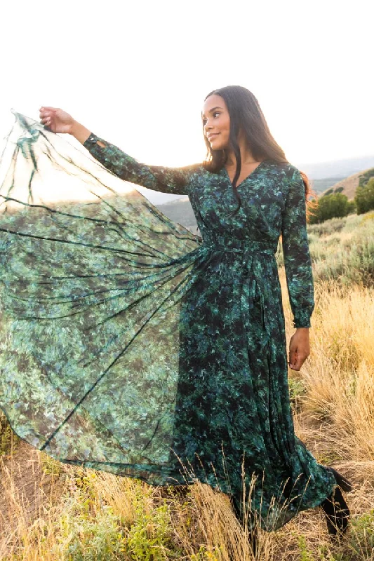 Laney Dress in Green Watercolor - FINAL SALE