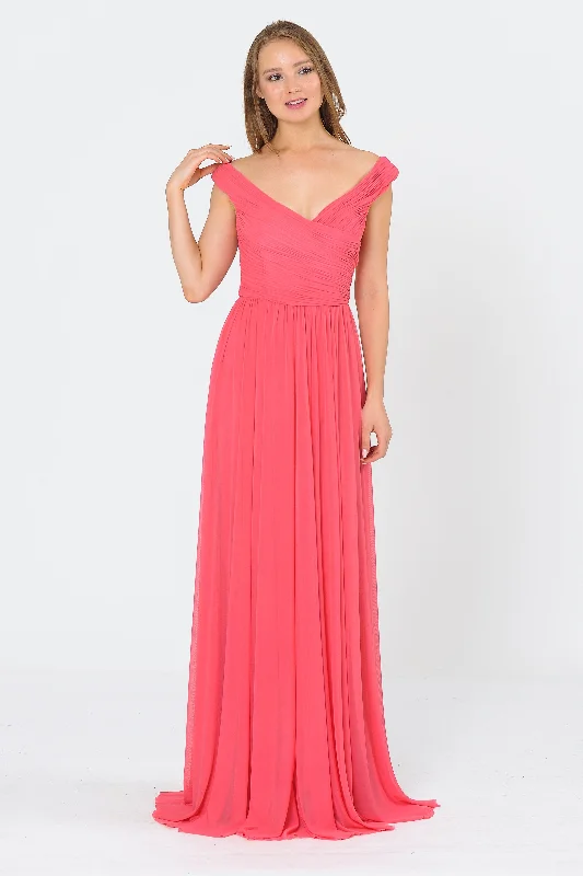 Long Ruched Off the Shoulder Dress by Poly USA 8398