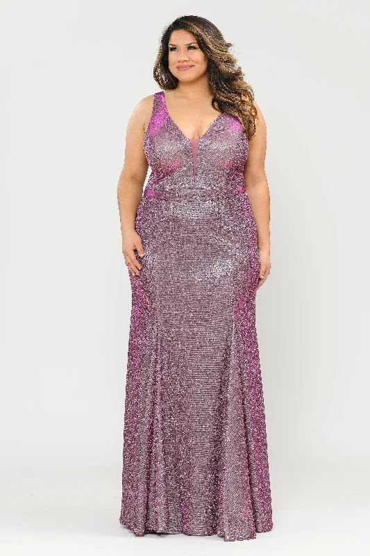 Plus Size Metallic Glitter Mermaid Dress by Poly USA W1086