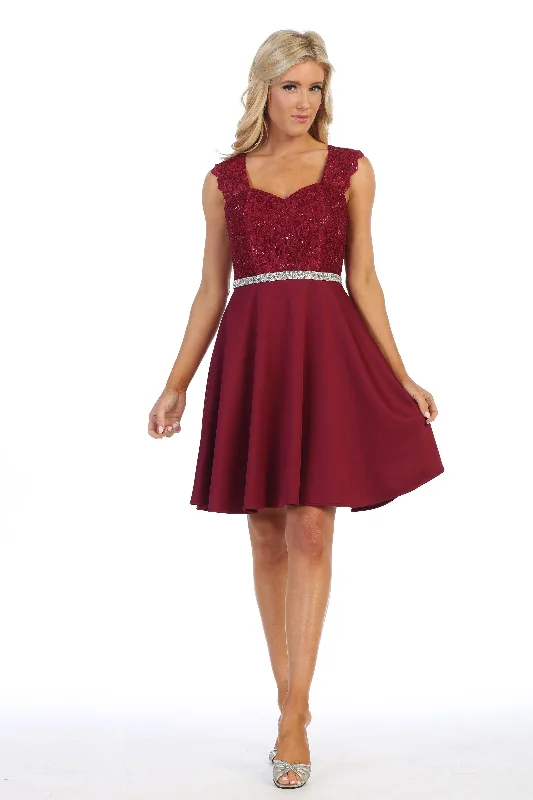 Short Sweetheart Dress with Sequin Lace Bodice by Celavie 6376