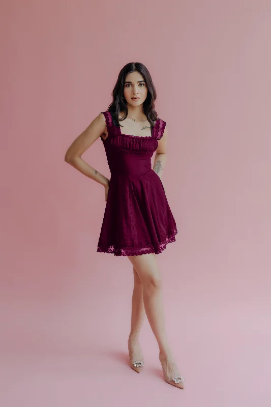 Amelia Wine A-Line Mini Dress