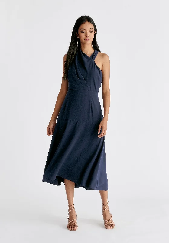 Asymmetric Neck Midi Dress