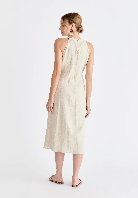 Linen Blend Waist Tie Dress