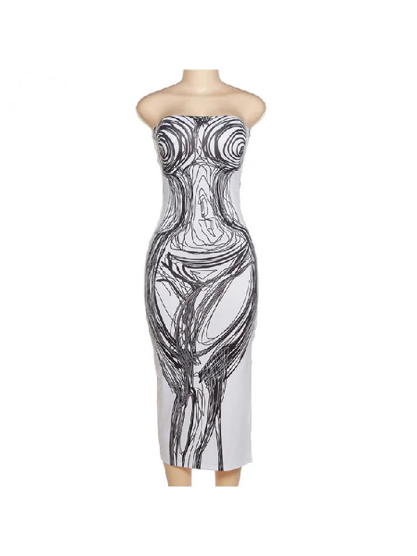 Scribble Nude Me Midi Dress