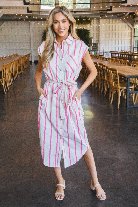 Stephanie Striped Midi Shirt Dress, Pink