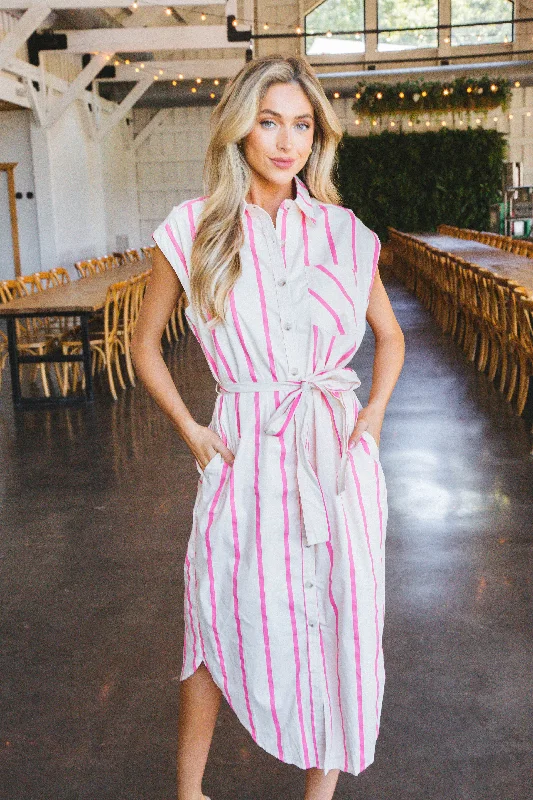 Stephanie Striped Midi Shirt Dress, Pink