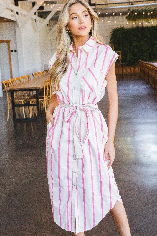 Stephanie Striped Midi Shirt Dress, Pink